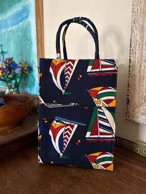 Vintage Margaret Smith Nautical Sailboat Print Tote Bag Gardiner Maine